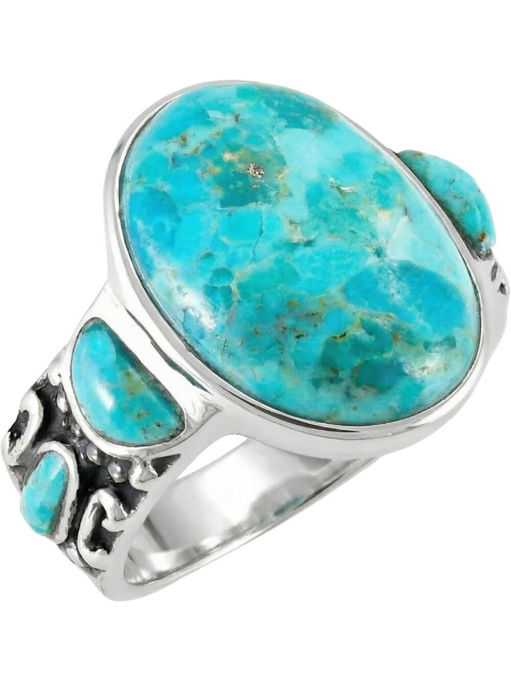 Sterling Silver 925 Turquoise Rings with Genuine Gemstones - Choose Your Color!
